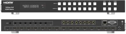 FOURKAY 8x8 4K HDMI Matrix Switch mit Downscaling, ARC, HDR10+, HLG, Dolby Vision, Atmos. 4K@60Hz-Unterstützung für SkyQ UHD