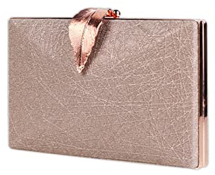 CORIOS Clutch Damen Kette Abendtasche Umhängetasche mit Blatt Schnalle Verschluss Glänzend Schultertasche Portemonnaie Tasche Glitter Handtasche für Hochzeit Abendparty Tanzparty Geburtstag Roségold