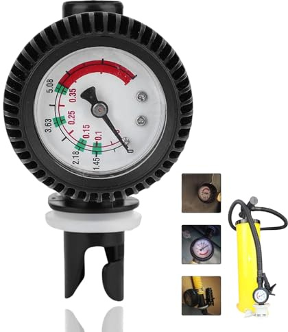 Schlauchboot Manometer, Barometer Kajak Luftdruckmesser Ventiladapter 0-5 PSI Luftdruckmesser Für Aufblasbares Kajakboot Surfbrettpumpen Sicherheitsbarometer, Kompatibles Ventil 6-Loch, 8-Loch-Ventil