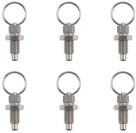 INCREWAY Lot de 6 pistons à ressort avec anneau de traction, goupille à dégagement rapide M8 avec came de chute et ressort, non verrouillable, type stubby rétractable, index piston à ressort