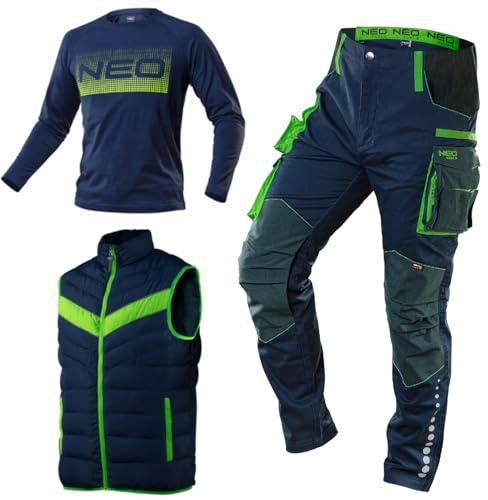 NEO TOOLS Pantalon de travail premium pour hommes ou ensemble avec veste tailles XS-3XL / 3% Élasthanne, design moderne, pantalon - Poches de protection pour les genoux et renforcé avec Cordura, XXL