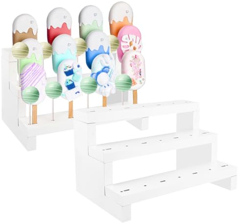 FINGERINSPIRE 2 Stück Cakesicle Ständer 3 Etagen Weißer Cake Ständer Aus Holz Display Erhöhung 27 Löcher Saugerständer Für Desserttisch Holz Lutscherhalter Display Für Hochzeit Geburtstag Party