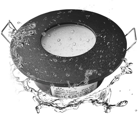 Sweier Waterproof Downlight Black GU10, IP65 LED Bathroom Spotlights, Bulb not Included, Round Recessed Downlights for Shower Ceiling, Cutout 68mm/2.68in, 1 Pack