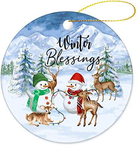 Weihnachtsbaumschmuck 7.3cm, Wintersegen Schnee Weihnachtsschmuck Ideal Runde Keramik Ornament Andenken Weihnachtsanhänger Für Party Weihnachtsbaum Geschenke