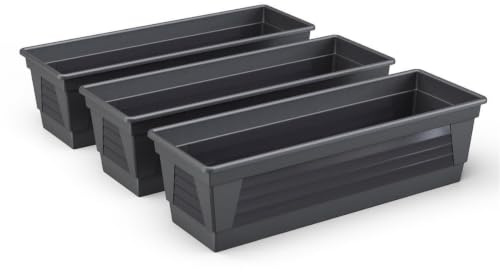 Plastard Blumenkasten 3er Set 80 cm Anthrazit, Pflanzkasten, Balkonkasten | Witterungs-, UV- & frostbeständig, Deko Pflanztopf ideal für Garten & Balkon, Robuster & vielseitiger Pflanzkübel 19 Liter