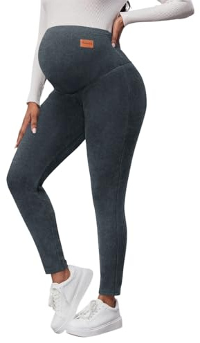 ORANDESIGNE Damen Umstandsleggings Thermo Umstandsmode Winter Thermo Leggings Schwangerschaft Gefüttert Blickdicht Umstandshose für Zuhause Sport Umstandshose A Dunkelgrau L