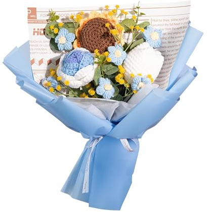 BestAlice Completato Bouquet di Fiori All'uncinetto Bouquet Finto Lavorato a Maglia Fatto a Mano Girasole Kit Bouquet All'uncinetto con Margherite Bouquet di Fiori Lavorato a Maglia per la(blu)