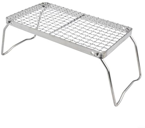 Faltbarer Lagerfeuer-Grill, robuster 304 Edelstahl-Grillrost, tragbarer Campinggrill mit Beinen und Tragetasche für Outdoor-Camping, Kochen, Wandern, Angeln (S)