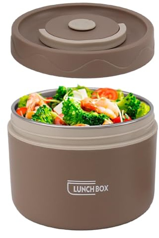 Termos per Alimenti, Contenitore Termico 550ml, 2 Strati Contenitore per Pranzo in Acciaio Inossidabile Contenitori per Conservazione Degli Alimenti Scatole Picnic (Adatto al microonde, Marrone scuro)