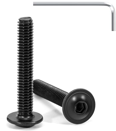 Tunejoy 20 Stück Linsenkopfschrauben mit Flansch Schwarz M4 x 25 mm Linsenkopfschraube Innensechskant Edelstahl A2 V2A Flanschschrauben Vollgewinde mit Inbusschlüssel