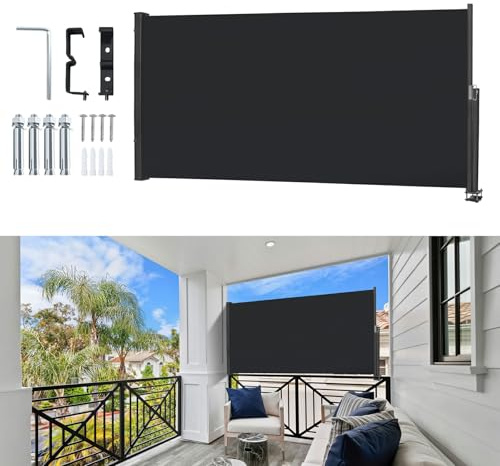 Kuro-sagol Einziehbare Seitenmarkise Sichtschutz Markise Balkon Windschutz mit Griff wasserdichte UV-beständige Markise für Terrasse, Garten, Balkon und Fenster (Anthrazit,120x300cm)
