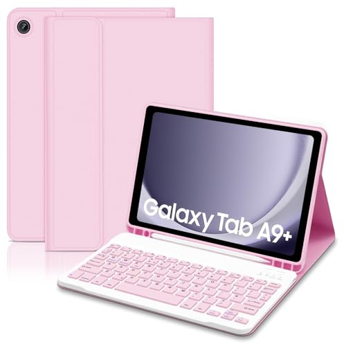 Funda de teclado para Samsung Galaxy Tab A9+ de 11 pulgadas 2023 (SM-X210/X216/X218), funda delgada para tablet A9 Plus con teclado Bluetooth UK Layout, teclado desmontable con soporte para bolígrafo