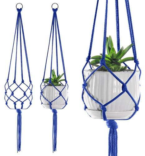 5-pack växthängare i makramé inomhus, stor växthållare i bomullsmakramé, repväxthängare för inomhus utomhus boho heminredning (blå)