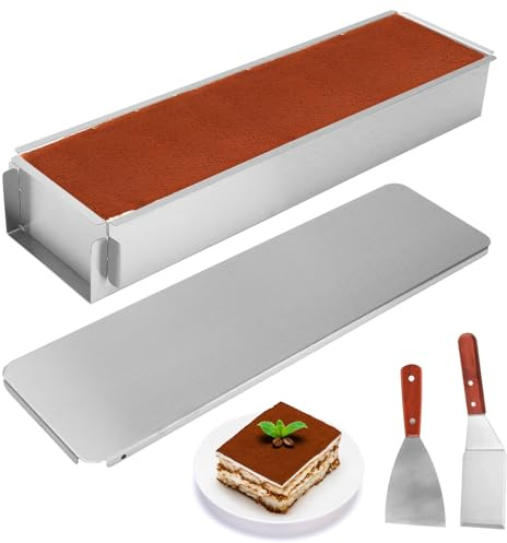 Gohytal Backform Rechteckig Verstellbar mit Acryl‑Decke & 2 Pfannenwender | Verstellbare Größe | Stabiler Aluminiumlegierung | Mit Acryl‑Decke & 2 Pfannenwender, für Mousse‑Kuchen, Brot und Tiramisu