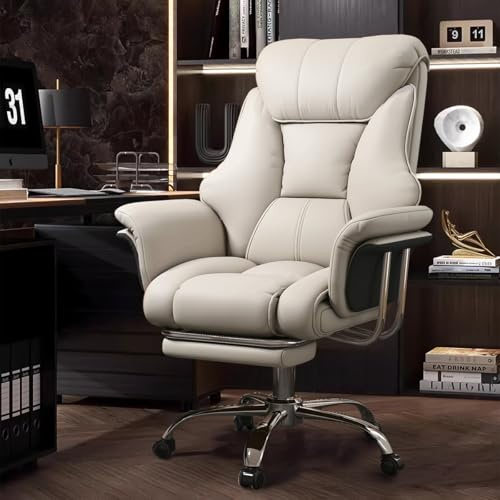 XUEGW Bürostuhl mit Fußstütze & Lendenwirbelstütze – Ergonomischer Gaming-Stuhl mit höhenverstellbarem Kopfstütze & Verstellbarer Rückenlehne, Hochlehnen-Kunstleder Drehstuhl fürs Homeoffice (Weib)