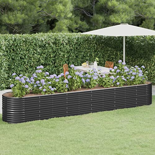 HaoChrymec Jardinera Elevada de Acero con Recubrimiento en Polvo, Resistente y Duradera, con Soportes Internos, Ideal para Jardines, Balcones, Huertos Urbanos, Color Antracita, 440x80x68 cm