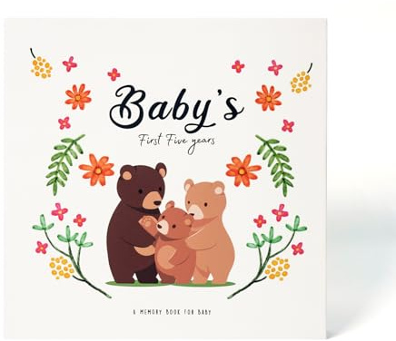 COMIX Baby Memory Book First 5 Years - Gender Neutral Keepsake Scrapbook Album from Pregnancy to Age 5, with Guided Prompts 6 Pockets & Gift Box, 108 Pages, Ideal Gift for New Parents