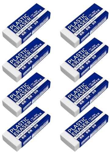 8 Pcs White Plastic Rubbers Pencil Erasers 2B Soft Non-Toxic and Safe Without Smudging or Residue for Students Ideal for School, Office, and Sketching
