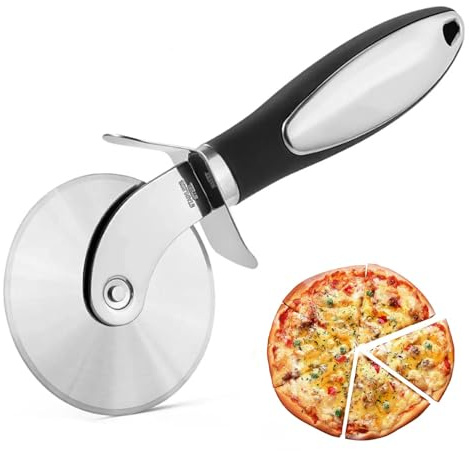 Cortador de Pizza, Pizza Cutter con Acero Inoxidable, Corta Pizza Profesional con Mango Anti-Deslizante, para Pizza Pastel y Pan, Lavavajillas Seguras, Negro