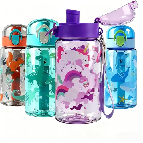 Trinkflasche Kinder Auslaufsicher, 550ml Robuste und Bruchsichere, Trinkflasche Auslaufsicher, BPA-Frei, Schöne Kinder Wasserflasche Geeignet für Schule Reisen, mit abnehmbarem Tragegriff (Orange)