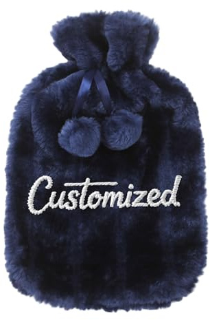 Personalized Wärmflasche mit Weichem Kuschelbezug - 2L Groß, Auslaufsicher aus Naturkautschuk - Individuell Stickbar für Kinder & Erwachsene - Geschenkidee (Blau)