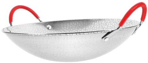 COLLBATH Wok in Acciaio Inossidabile con Doppio Manico, 1 Pezzo | Argento, per Ristorante e Barbecue, Facile da Pulire, Resistente alla Ruggine, Risparmio Energetico