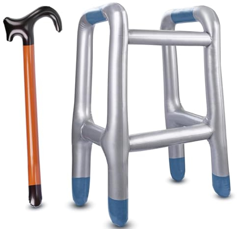 GYHWOFUL Aufblasbarer Rollator + Gehstock Set, Aufblasbare Gehhilfe für Oma & Opa Kostüm, Lustiges Geschenk, Scherzartikel Männer, Dumme Geschenke, Geburtstag, Karneval, Fasching, Cosplay