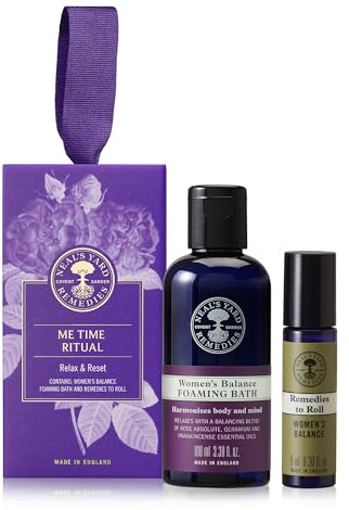 Neal's Yard Remedies Me Time Ritual Gift Set, Foaming Bath Wash & Remedies To Roll Women's Balance Oil, Vegan & Cruelty-Free, Set of 2