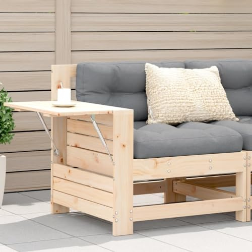 Ziaphsol Gartensofa Massivholz Kiefer, Anthrazit Kissen, 69x62x70.5cm, Modulares Outdoor Loungesofa mit Armlehnen, Klappbare Beistelltische, Robustes Patio Möbel Set für Terrasse, Balkon