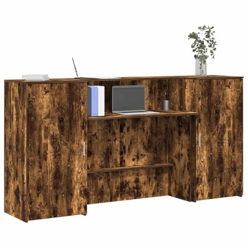 Zeehear Empfangstheke Räuchereiche 200x50x103,5 cm, robuster Holzwerkstoff, vielseitiger Schreibtisch für Büro, Home Office und Salon, mit Stauraum