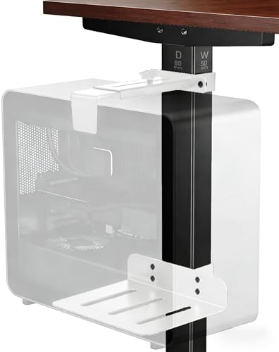 Mihawk Supporto regolabile per computer da scrivania Design senza fori Supporto per CPU per scrivanie regolabili in altezza Compatibile con gambe da 50×80 mm (bianco)
