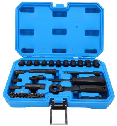 Oreilet Juego de Llaves Vaso y Trinquete Pasante, Vasos con Accionamiento de 1/4 de Pulgada Kit de Herramientas de Llave de 72 Dientes con Biela y Adaptador, Trinquete Dado Paso