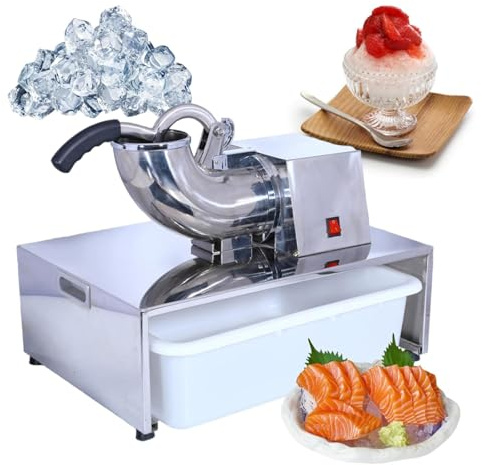 Máquina comercial de trituradores de hielo con cajones, máquina eléctrica de conos de nieve, máquina de hielo raspado de acero inoxidable, 200 kg/h para restaurantes, bares y hogar