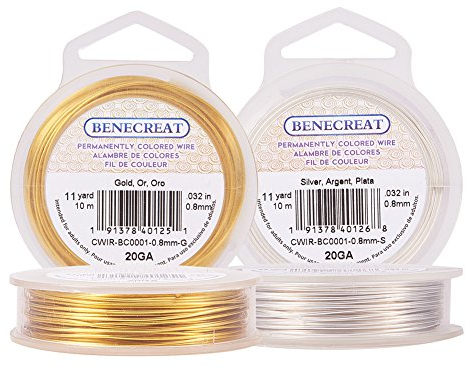 BENECREAT 2PCS 0.8mm (20 Gauge) anlaufbestandiger Draht, Mischfarbe (Gold und Silber), 10M / 11Yard pro Farbe, 2 Farbe/Set