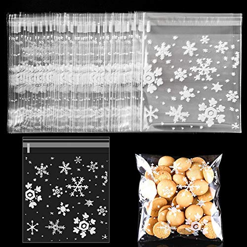 faburo 100 Stück Beutel Verpackung Schneeflocke weiß Bonbonbeutel Keksbeutel Beutel für Kekse Kekse Süßigkeiten Weihnachten