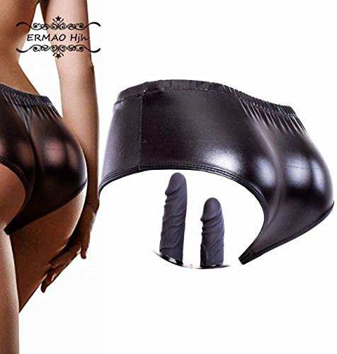 GWQNB Tight Leder Höschen Mit Umschnalldildo Strap On 2* Anal/Vagina Dildo, Harness/Slip Mit Strap-On Penis/Butt Plug, Sm Sex-Spielzeug Von Adult Produkte Für Frauen Vor Allem Lesb