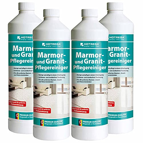 HOTREGA Marmor- und Granit-Pflegereiniger 4x 1L | Natursteinpflege | Reinigung polierter Steinbeläge | Streifenfreier Glanz für Böden & Arbeitsplatten | Ergiebig bis 4000 m² | Innenbereich