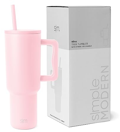 Simple Modern Vaso Térmico con Pajita y Asa| Taza Termica Café para Llevar | Botella de Agua Acero Inoxidable Aislado para café helado | Trek | 1180ml | Blush