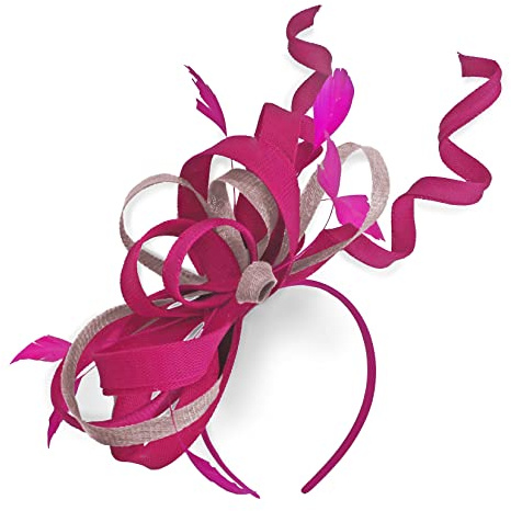 Caprilite Mix Swirl Fascinator Hat on Headband Wedding Ascot Races Bespoke Sinamay for Ladies (Fuchsia Hot Pink and Dusty Pink)