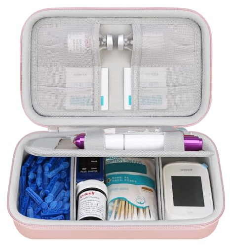 Elonbo Valise de Voyage pour diabétiques, Sac de Rangement Portable pour glucomètre, Stylo à insuline et étui de Transport de médicaments pour glucomètre, Stylo à insuline, Papier d'essai, Or Rose.