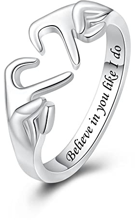 925 Sterling Silver Heart Claddagh Rings for Women Teen Girls, Adjustable White Gold Plated Ring Friendship Promise Love Heart Jewelry Rings Mothers Day Valentines Holiday Gifts for Women Friends,