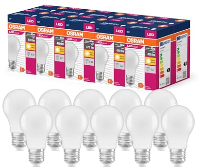 Osram LED Star Value Classic A40 LED Lampe für E27 Sockel, Birnenform, FR, 470 Lumen, warmweiß (2700K), Ersatz für herkömmliche 40W Glühbirnen, nicht dimmbar, 10er-Pack