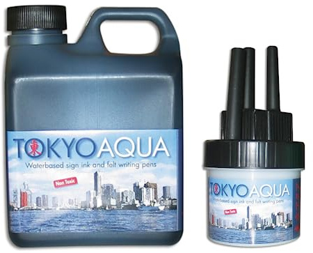 DisplayLager Tokyo Aqua - 1L Schilder-Farbe Set, Schwarz (Filzschreiberset & Farbe) für Plakate, wasserfest, lichtecht & UV-stabil