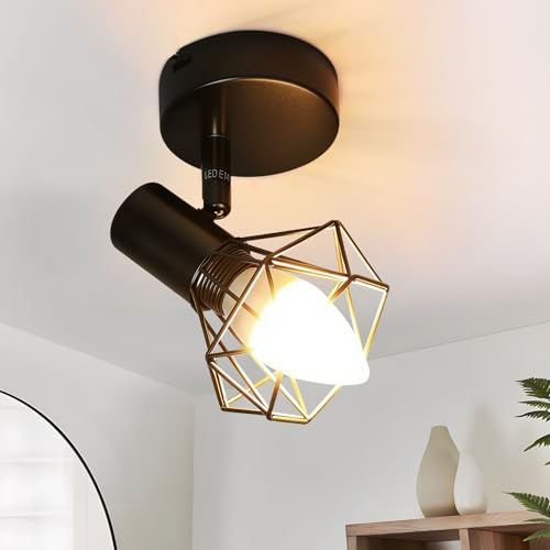 Glitzerlife Deckenleuchte 1 Flammig Schwarz Deckenstrahler Deckenlampe | Deckenspots Retro E14 Verstellbar Vintage Küchenlampe 350°für Flur Arbeitszimmer Schlafzimmer Wohnzimmer Küche Max. 40W