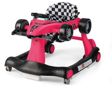 GYMAX 4 in 1 Girello a Spinta Neonato 6 a 18 Mesi, Pieghevole con Luci e Suoni, Altezza e Velocità Regolabili, Carrllo Primi Passi per Bambini, 73 x 64 x 55,5 cm (rosa scuro)