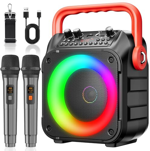 Karaoke Maschine Ankuka Karaoke Anlage mit 2 Mikrofonen Bluetooth Lautsprecher für Erwachsene & Kinder, unterstützt TV/TWS/FM/AUX/USB/TF/Rec/Studiomonitore (Rot)