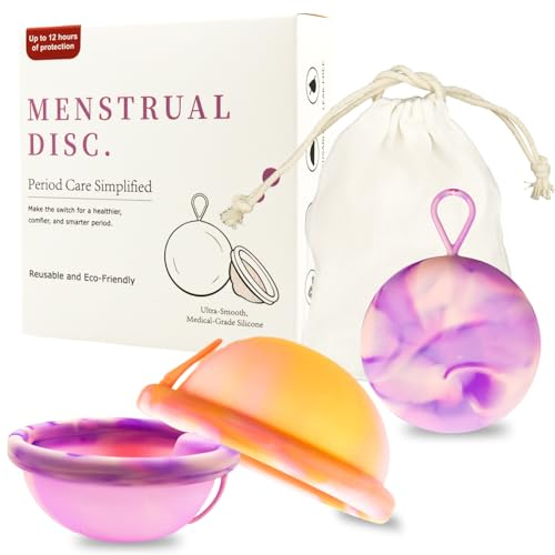 Disco Mestruale Set,con 1 Disco Mestruale M+1 Disco Mestruale L,silicone Disco,Sacchetto di stoccaggio,Manuale d'uso,per un periodo leggero e forte,Sicuro per sport,nuoto