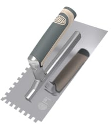 Ardex Zahnkelle - Profi Edelstahl Glättekelle - Zahnspachtel zum Verlegen von Fliesen - Ergonomisch Griff - Made in Germany (280 x 130 mm, 0,7 mm, 12 x 15 mm)