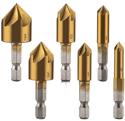 6 Stück 1/4 Sechskantschaft Senker Bohrer Körner Set HSS 5 Flute Senker 90 Grad Körner Werkzeug Sets