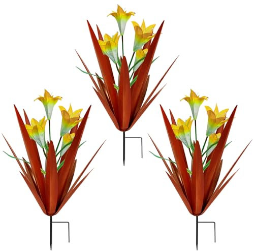 Homight Metall Agave Pflanze Outdoor Dekoration 3 große gelbe Lilien HM-390-345